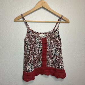 Volcom Tank Top Women XSmall Burn Orange Crochet Paisley Coquette Bohemian Flowy